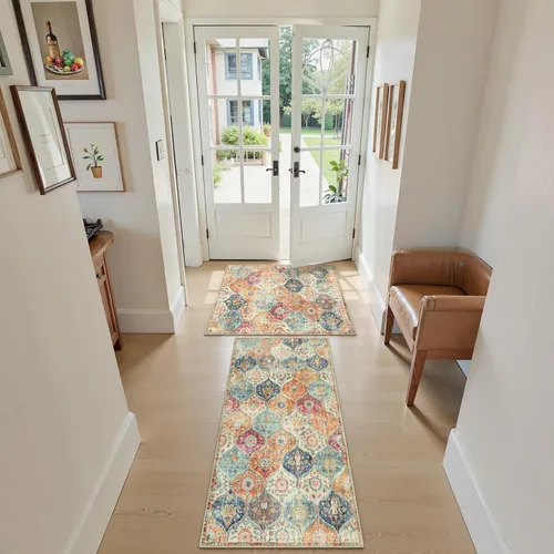 Vista 4 de Lahome Alfombra marroquí de enrejado pequeño, alfombra de entrada de 2 x 3 pulgadas, tapete antideslizante para puerta de interior, alfombra lavable