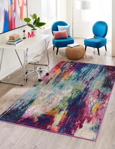 Vista 12 de Unique Loom Chromatic Collection - Alfombra abstracta moderna, colorida y vibrante para decoración de cualquier hogar