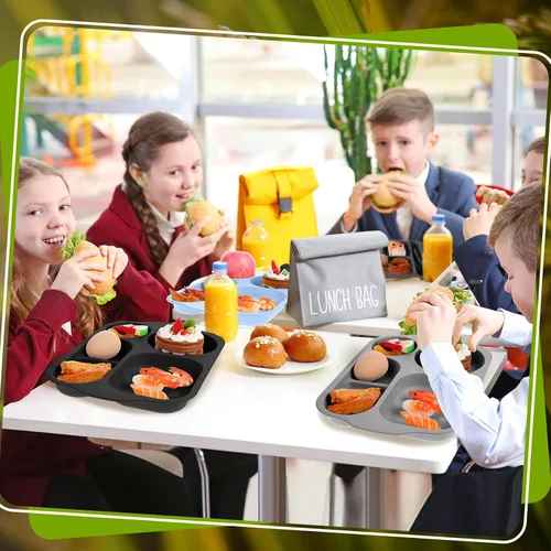 Vista 6 de Vesici 8 piezas de platos grandes de 12 pulgadas irrompibles divididos para niños y adultos - Bandeja de paja de trigo - Aptos para microondas