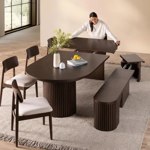Vista 21 de Transformer Table - Mesa de comedor redonda extensible de madera maciza, mesa de comedor redonda extensible, muebles modernos que ahorran espacio