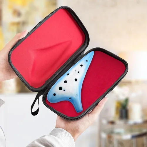 Vista 2 de Joy of Wood Thrush - Ocarina transversal de 12 agujeros en Do alto de cerámica tipo batata, con bolsa protectora y cancionero (Azul degradado)