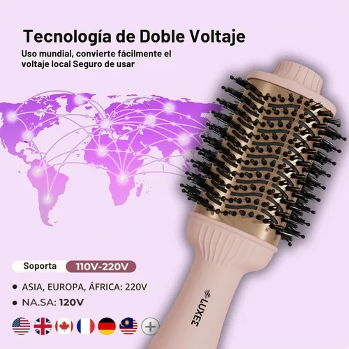 Vista 8 de LUXEE Cepillo secador de pelo de viaje, cepillo de aire caliente de doble voltaje 100-240V, herramienta europea para el cabello, cepillo secador
