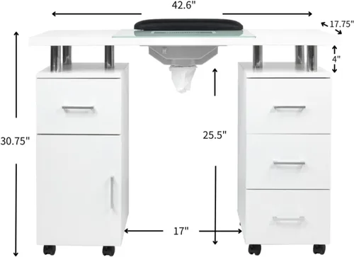 Vista 7 de DERMALOGIC Mesa de manicura Glass Glow Black II Salon Nail Table Salon Muebles y equipos, versión ligera