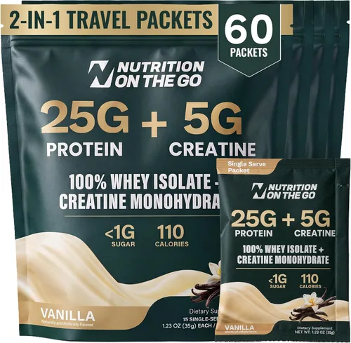 Vista 16 de Paquetes de viaje 2 en 1 con aislamiento de proteína de suero + creatina, chocolate, paquete de 15