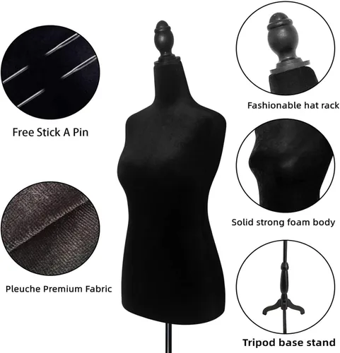 Vista 2 de Cuerpo de maniquí femenino, talla grande 10-12, vestido de maniquí femenino de altura ajustable de 61 a 67 pulgadas, cuerpo de maniquí con soporte
