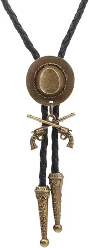 Vista 229 de Jeilwiy Corbata de bolo para hombre, corbata de vaquero occidental, collar de corbata de bolo dorado, corbata de cuero, corbata de Halloween