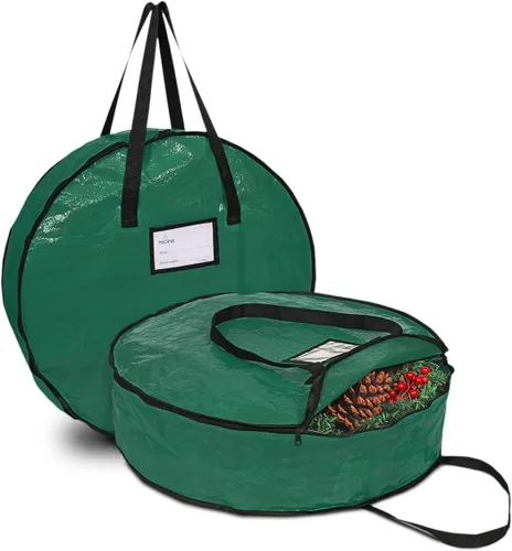 Vista 7 de Bolsa de almacenamiento para corona de Navidad de 24 pulgadas, contenedor de guirnalda con material resistente a desgarros, con asas resistentes