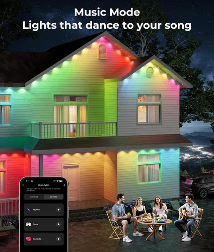 Vista 7 de DeckTok Luces permanentes para exteriores, luces inteligentes RGBWW de 100 pies y 60 lúmenes, luces inteligentes triple-LED, decoraciones al aire