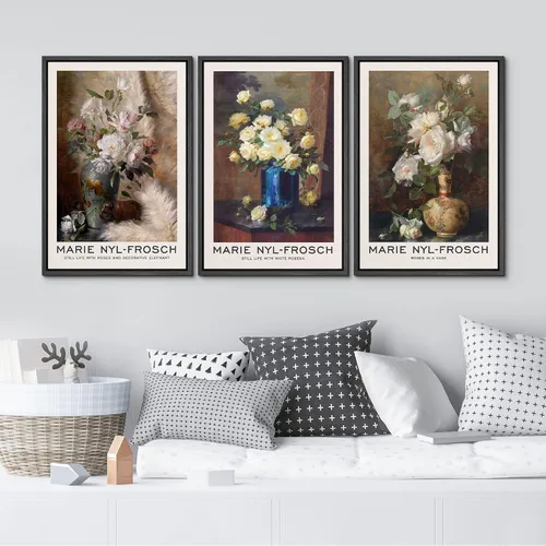 Vista 3 de MUDECOR Lienzo enmarcado para pared, juego de arte de ramo de flores de vida muerta de Marie Frosch, naturaleza, desierto, ilustración, arte