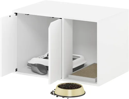 Vista 28 de Caja de arena Furinno Peli, Pequeña, Americano Entrada lateral, muebles ocultos, casa de madera para mascotas con puertas, fácil montaje
