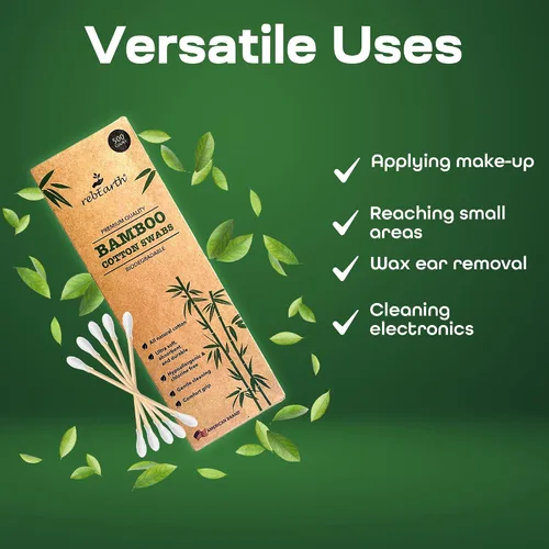 Vista 3 de rebEarth Bamboo Cotton Swabs 500 Count - Biodegradable Wooden Cotton Buds