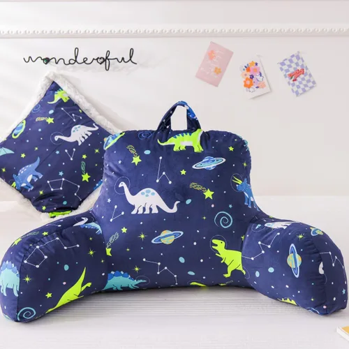 Vista 3 de NTBED Almohada de Lectura con Estampado de Dinosaurio en Forma de Cuña, Almohada de Respaldo con Brazos, Almohada de Reposo para Sofá y TV, Almohada