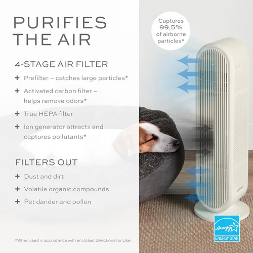 Vista 2 de Conair Purificador de aire, filtro de aire HEPA, purificador para alergias, polvo, polen, control de olores, habitaciones de tamaño mediano de hasta