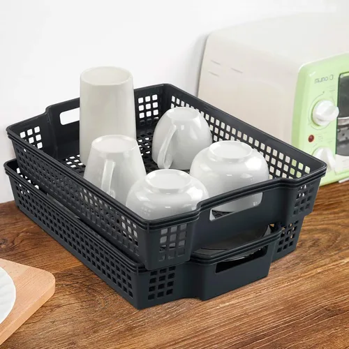 Vista 5 de Bandeja de almacenamiento de papel apilable de plástico gris, 6 paquetes