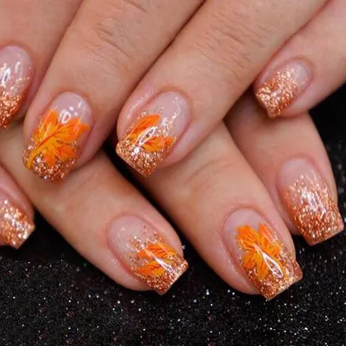 Vista 11 de 24 uñas postizas a presión de hoja de arce, uñas de almendra de longitud media, uñas postizas retro con hojas de otoño con diseño de Acción de Uñas