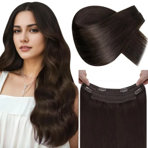 Vista 14 de LaaVoo Extensión de cola de caballo de cabello humano marrón para mujer, extensiones de cola de caballo marrón oscuro, extensiones de cabello humano