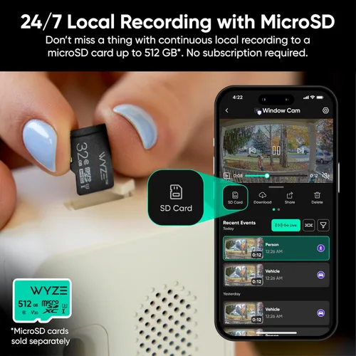 Vista 6 de Wyze Cámara de ventana, cámara de seguridad WiFi HD para interiores, visión nocturna a color mejorada, antirreflejo, detección de movimiento