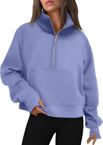 Vista 16 de AUTOMET Sudaderas con media cremallera para mujer, sudadera corta de vellón con cremallera de un cuarto, sudaderas con capucha para el otoño, a