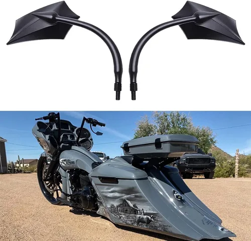 Vista 8 de Espejos de motocicleta en forma de murciélago negro, espejos retrovisores de motocicleta actualizados compatibles con Harley Road King, Sportster