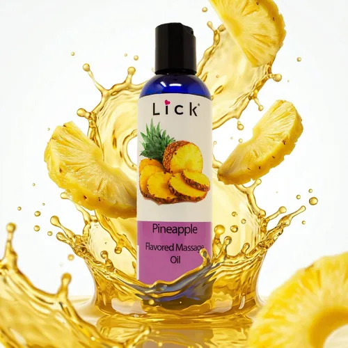 Vista 2 de Lick Aceite de masaje con sabor a piña con vitamina E, aceite corporal dulce comestible para masaje de parejas, mezcla de aceite de coco fraccionado