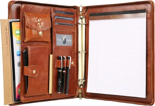 Vista 13 de DUKE&COW Cartera de cuero con carpeta de 3 anillos, folio ejecutivo personalizado, carpeta de cuero grabada, regalo personalizado para hombres