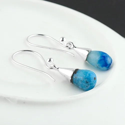 Vista 81 de Aretes de aro de cristal afganita natural Piedras afganas de alto grado Aretes chapados en plata Gota lisa Joyas de piedras preciosas hechas