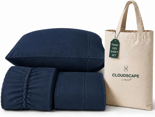 Vista 32 de CLOUDSCAPE LINEN 400TC 100% Egyptian Cotton Luxury Twin Bed Sheets - White