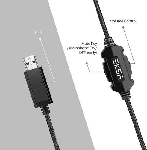 Vista 3 de EKSA E1000 - Auriculares USB para juegos para PC auriculares de computadora con cancelación de ruido de micrófonomicrófono auriculares con cable