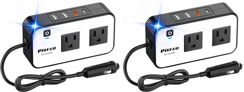 Vista 7 de Inversor de energía para automóvil de 200W, PiSFAU DC 12V a 110V AC adaptador de enchufe para automóvil con salida [20W USB-C] /cargador rápido USB