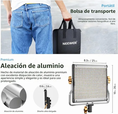 Vista 6 de Neewer Luz de video profesional regulable bicolor con soporte en U para estudio, kit de iluminación para video al aire libre de YouTube