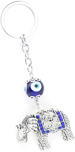 Vista 8 de Amosfun Llavero de elefante vintage con colgante de ojos azules de pavo y mal de ojo, llavero de buena suerte, azul para fijar a llaves