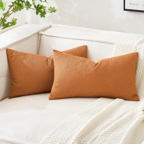 Vista 20 de MIULEE - Paquete de 2 fundas de almohada decorativas de lino de arpillera costera, estilo granja, para sofá, coche, sillón, dormitorio, sala de Azul
