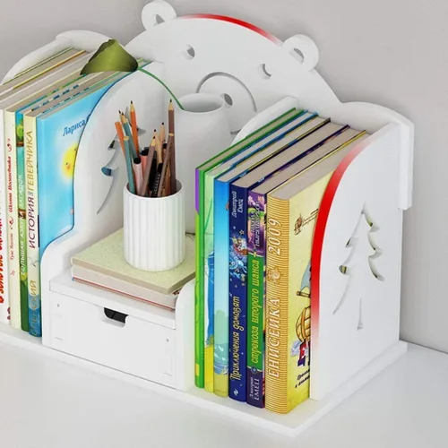 Vista 3 de Estantería pequeña para niños, estantería de escritorio de madera con cajón, organizador de escritorio, organizador de escritorio, estante