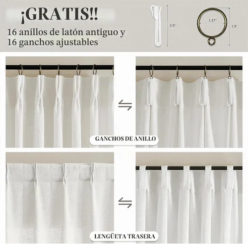 Vista 4 de TWODRAPES Pinch - Cortinas plisadas de lino semitransparente color beige de Beige Blanco
