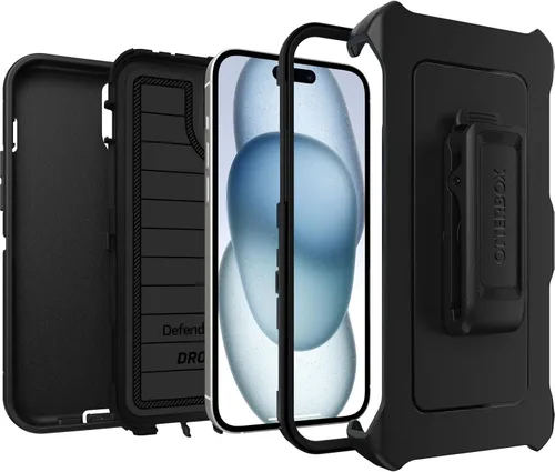 Vista 4 de OtterBox Funda para iPhone 15 Plus y iPhone 14 Plus Defender Series Pro, color negro, sin pantalla, resistente y duradera, con protección de puerto