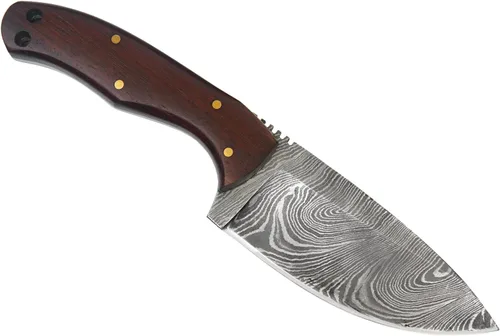 Vista 8 de Cuchillo de Acero de Damasco con Funda de Cuero – Cuchillo de Hoja Fija de Espiga Completa de 7.5" con Mango de Madera de Palisandro de 4
