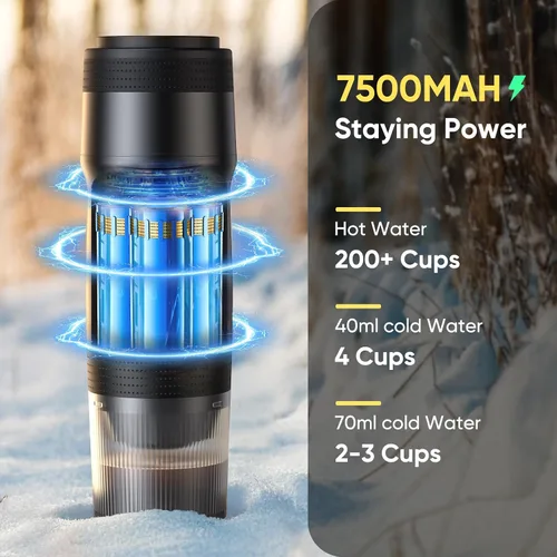 Vista 6 de Máquina de café espresso eléctrica portátil, cafetera autocalentable para automóvil con USB-DC, cafetera de viaje para camping, compatible