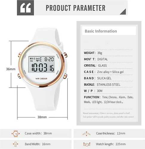 Vista 6 de Relojes deportivos para exteriores reloj despertador 5 bares impermeable LED digital