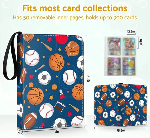 Vista 5 de Carpeta de Tarjetas de Béisbol y Fútbol con 480 Bolsillos y 60 Fundas Extraíbles, Carpeta Portátil para Tarjetas de Baloncesto y Deportes, Álbum