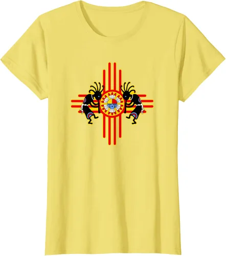 Vista 66 de Native American Kokopelli Kachina Zia Symbol 2 - Camiseta divertida para fanáticos, Negro