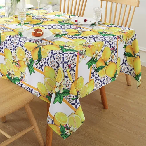 Vista 4 de SASTYBALE Mantel rectangular de limón de verano, resistente a las manchas, patrón geométrico vintage, lavable de poliéster para exteriores
