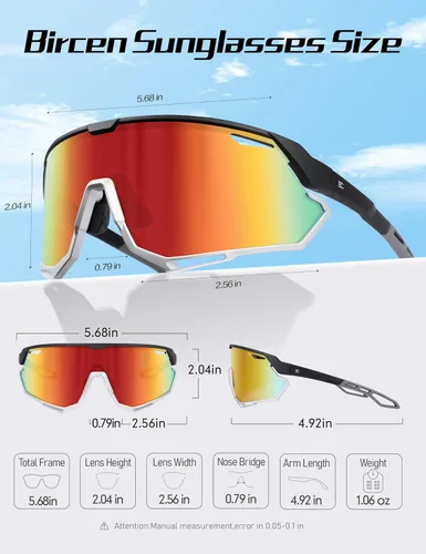 Vista 5 de BIRCEN Gafas de sol deportivas de béisbol para hombre: TR90 gafas de ciclismo ligeras envolventes para correr al aire libre MTB Bike