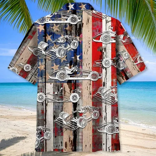 Vista 3 de Camisa hawaiana divertida de carreras F1, camisetas de fórmula 1 para hombre, camisas tropicales de coche para hombre, camisas de viaje de fórmula