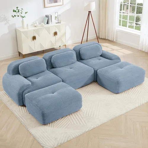 Vista 13 de Juego de sofás seccionales sin hueso de 117 pulgadas para sala de estar, modular en forma de L y sofá de 3 plazas con asiento profundo, almohadas