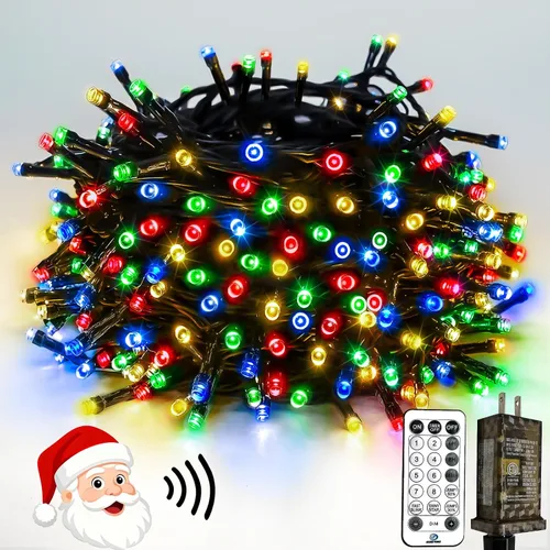 Vista 21 de Luces de Navidad controladas por voz con control remoto, cadena de 300 luces LED de 99 pies para interiores y exteriores con 12 modos, 3