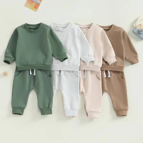 Vista 5 de Kurylemon Conjunto básico de sudadera con cuello redondo y pantalones deportivos para otoño e invierno