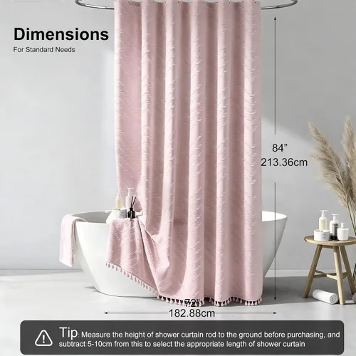 Vista 89 de Cortina de ducha Siiluminisoy de 36x72 beige, cortina de ducha de tela de tamaño pequeño, cortinas de ducha de tela con tufting, diseño chevron a