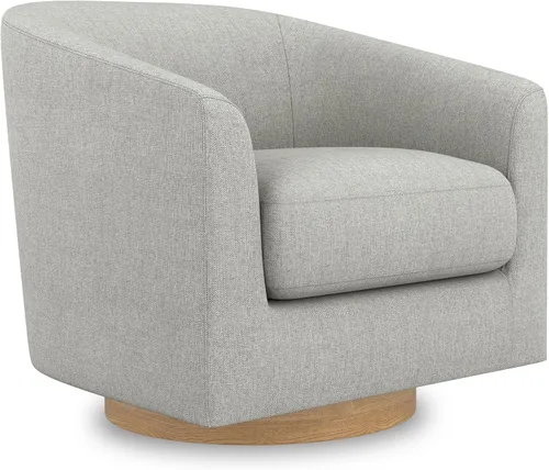 Vista 19 de Silla giratoria decorativa, moderna tapizada con brazo curvado, tela de terciopelo, cómoda silla de lectura con base de madera maciza para sala