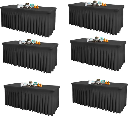 Vista 44 de Paquete de 2 manteles color azul bebé para mesa rectangular de 4 pies, manteles de elastano elásticos de 4 pies, falda blanca rectangular para baby