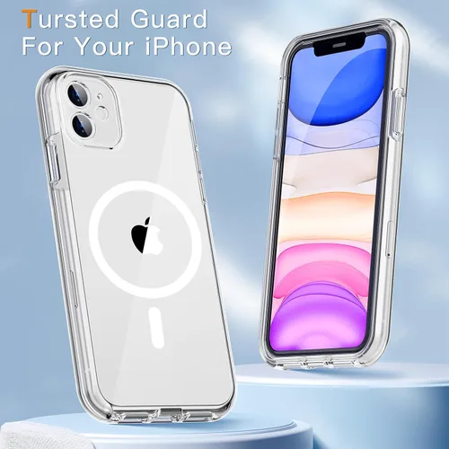 Vista 6 de COOLQO - Funda magnética para iPhone 11 con protectores de pantalla, compatible con MagSafe, protección contra caídas de grado militar, funda